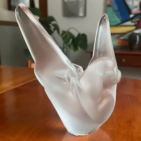VINTAGE Lalique France Crystal Vase Figurine Frosted Glass Sylvie Doves - Picture 4 of 15
